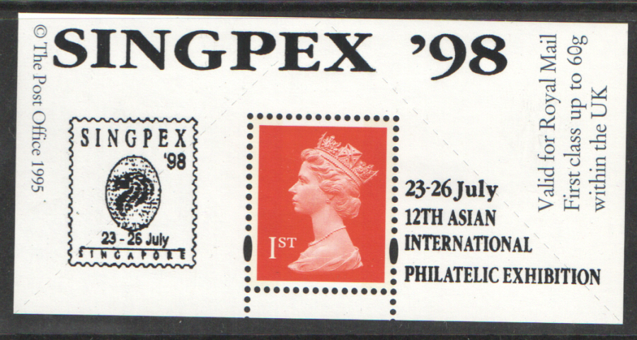 "Singpex '98" overprinted Boots 1st Class Stamp & Label (image for) "Singpex '98" overprinted Boots 1st Class Stamp & Label